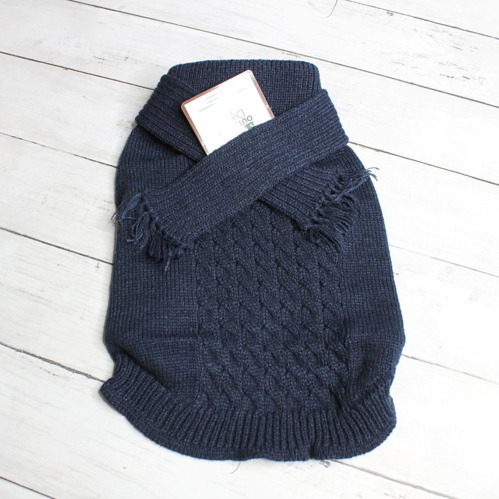 Outdoor Dog Blue Cable Knit Sweater Jacket Size XL Winter Coat Scarf
